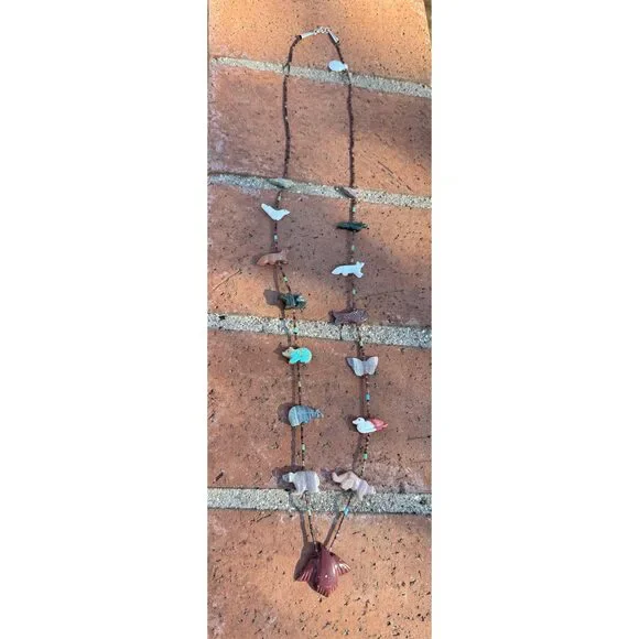 Handcrafted Sterling Silver & Beaded Fetish Necklace 34